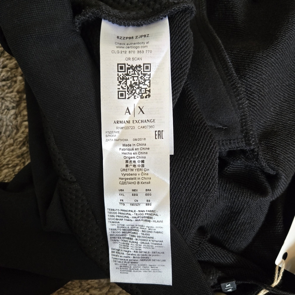 Armani Exchange Authentic Black Performance Joggers Men's Size XXL - Picture 6 of 9